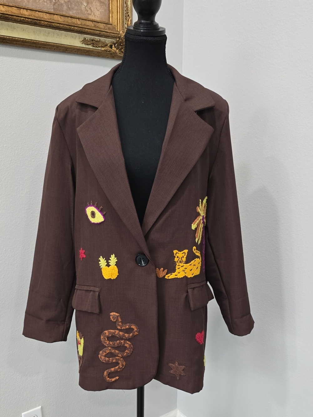 Zeta Otto Embellished Leopard Cheetah Snake Jacket - Chocolate Brown